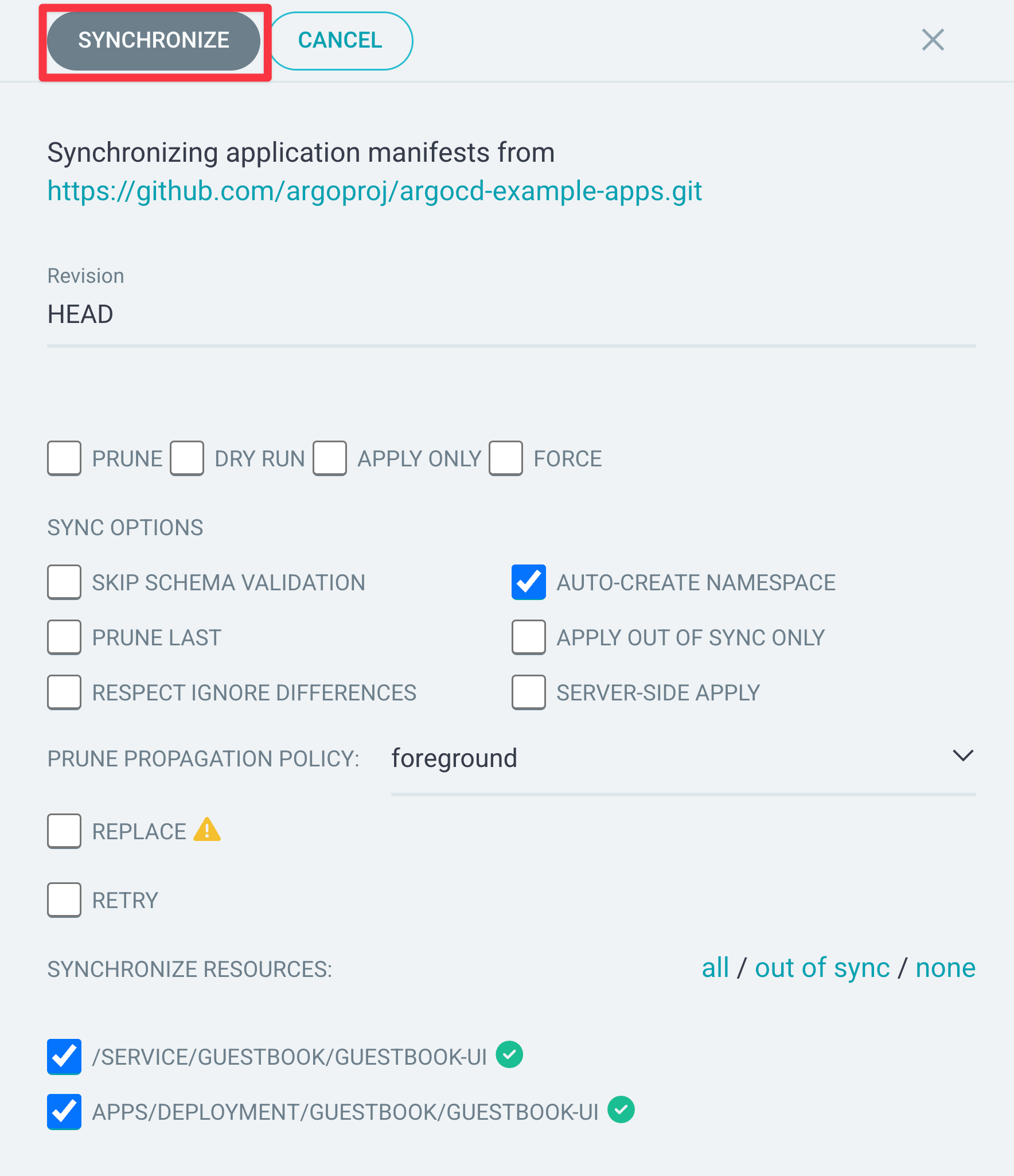 Synchronisation de l'application ArgoCD